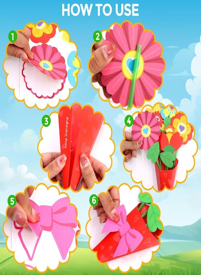 WorldBazaar Valentines Day Flower Craft for Kids 24Pcs Valentine Heart Floral Paper Craft School Classroom Home Valentines Activities - Image 4